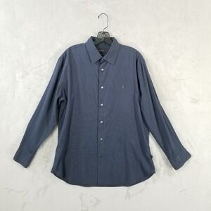 John Varvatos USA Shirt Men‎ L Blue Stripe Embroidered 100% Cotton Long Sleeve